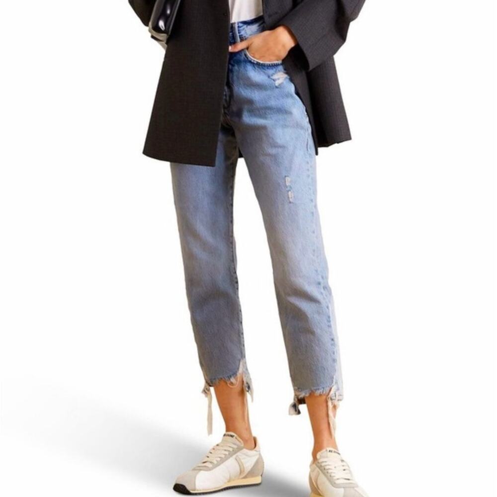 FRAME Crop Ankle Le Original Blue Distressed High-waist Straight Jeans Size 27